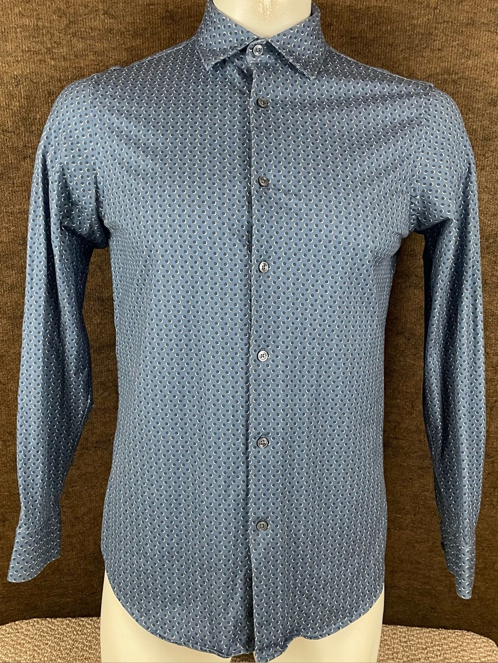 Bugatchi Ooohcotton Shirt Men’s M 8 Way Stretch Indigo Geometric Button Up E8